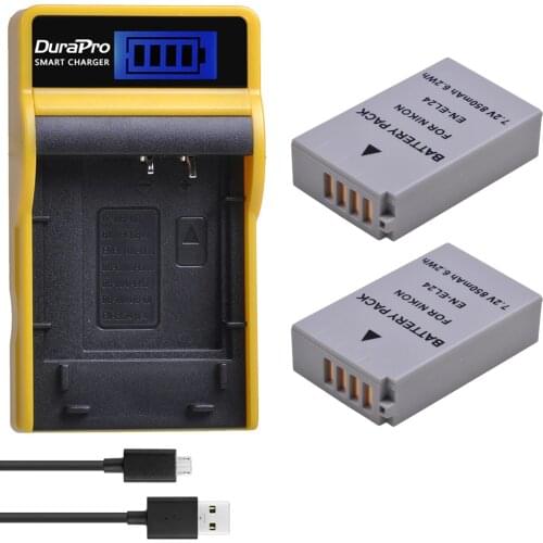 2PC 850mAh EN-EL24 EN EL24 Rechargeable Camera Battery + LCD USB Charger For Nikon 1 J5 1J5 DL18-50 DL24-85 Digital Cameras
