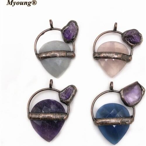 Teardrop Faceted Crystal Quartz Amazonits Agates Stone Pendants Amethysts Paved Antique Vintage Boho Jewelry Making MY210448