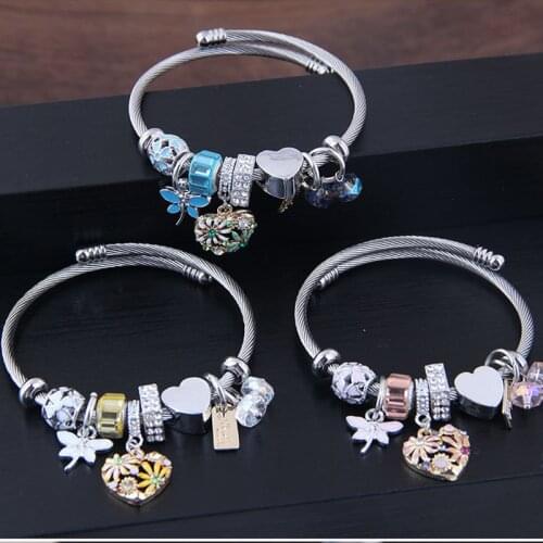 YADA Gifts 2021 Fashion Heart Adjustable Bracelets&Bangles For Women Butterfly Bracelets Crystal Jewelry Alloy Bracelet BT210012