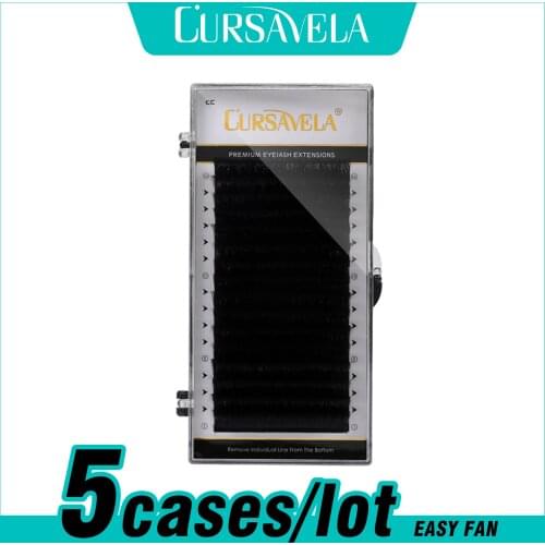 CURSAVELA 5 Case/lot Extension Lashes 0.05mm thickness 16 Lines Natural Curl Professional Extension Lash Makeup Easy Fan Lashes