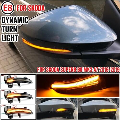 For Skoda Superb A7 B8 MK3 III Typ 3V 2016-2019 2pcs Side Mirror Indicator Dynamic Sequential Flowing LED Turn Signal Light
