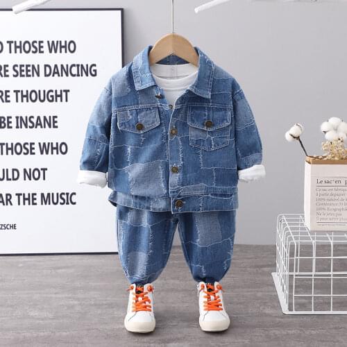 New Autumn Children Cotton Baby Boy Girls Clothes Cartoon Denim Coat Jeans 2Pcs/Sets Outfit Kid Fashion Toddler Casual Tracksuit