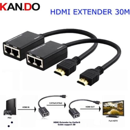 HDMI EXTENDER 30M HDMI Over RJ45 CAT5e CAT6 UTP LAN Ethernet Balun Extender Repeater - 1080p 3D