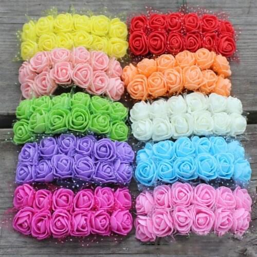 144 Pics Artificial Flowers PE Mini Foam Rose Head For Home Wedding Car Decoration Wreath Materi Decorative Garland Pompom DIY