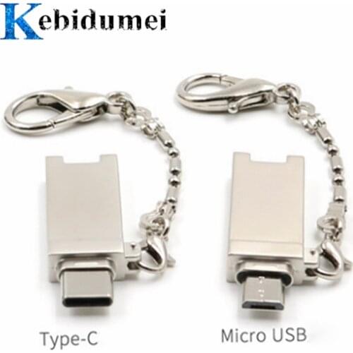 Kebidumei Keychain Type C Micro USB OTG Card Reader Mini Pocket Menory Card Adapter Support Micro SD/TF For Xiaomi Laptop Table