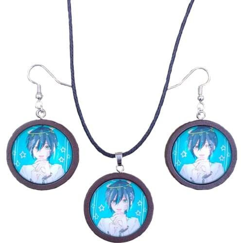 Cute Anime Danganronpa: Trigger Happy Havoc Fashion Jewelry Set Necklace&Earrings Wood Wooden Women Female Gift DWLP