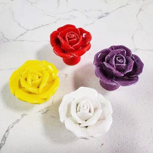 Free shipping Colorful Red Rose ceramic knob porcelain knob vintage Furniture handle 32mm Porcelain round knob