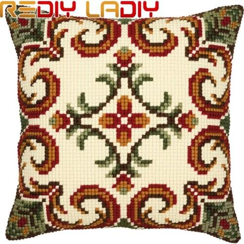 LADIY Cross Stitch Patterns Mandala Pillow Cover DMC Counted Cross-Stitch Set Seat Cushions for Sofa Home Decorative Pillow Case