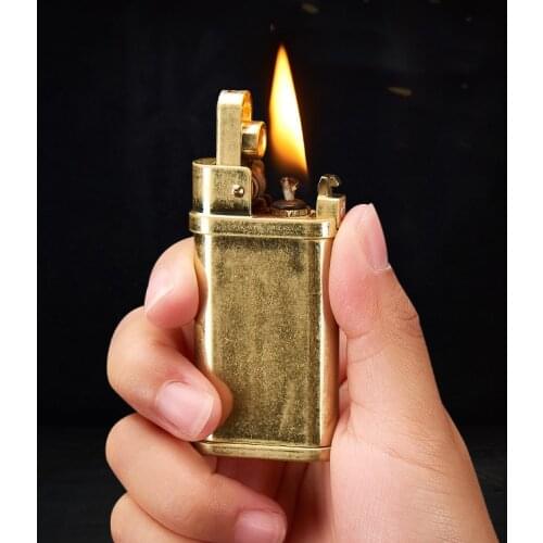 Brass Flint Free Fire Lighter Retro Torch Grinding Wheel Kerosene Gasoline Pipe Lighter Cigarette Oil Windproof Gadgets For Men