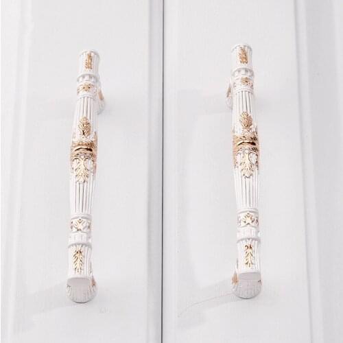 New European high-level gold with silver cabinet handle 3.8/5"Wardrobe drawer pull Modern simple ivory white shoe handle96/128mm