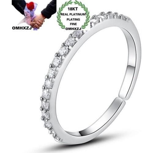 OMHXZJ Jewelry Wholesale RR1189 European Fashion Hot Woman Girl Party Birthday Wedding Gift Slim AAA Zircon 18KT White Gold Ring