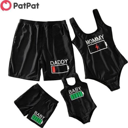 PatPat 2021 New Summer Family Battery Energy Print Family Matching Swimsuits Family Look Childrens Clothing
