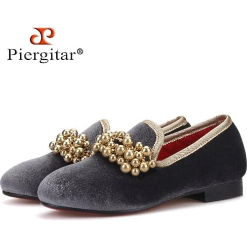 Piergitar 2019 handmade gray colors children loafers party/birthday kid casuals shoes parental shoes same men loafer design