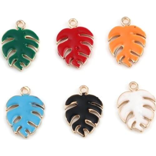 5PCs Double Faced Enamel Monstera Charms Copper Enamelled Sequins Plant Leaves Pendant Gold Color For DIY Jewelry Making 13x 9mm