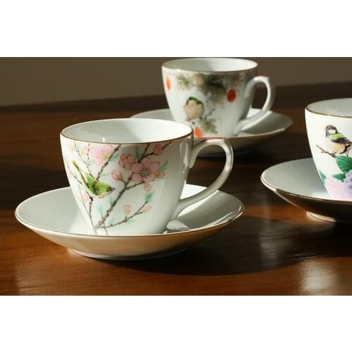 Seasons of birds imported from Japan burn nakamura nine valley TaoZhiRen hand-painted premium coffee cups of tea cups