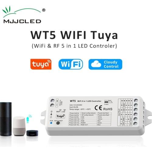 Tuya LED Controller 5 in 1 Dimmer CCT RGB RGBW RGBWW RGBCCT Strip Smart Life Wifi 2.4G RF Wireless Remote Controller 12V 24V WT5