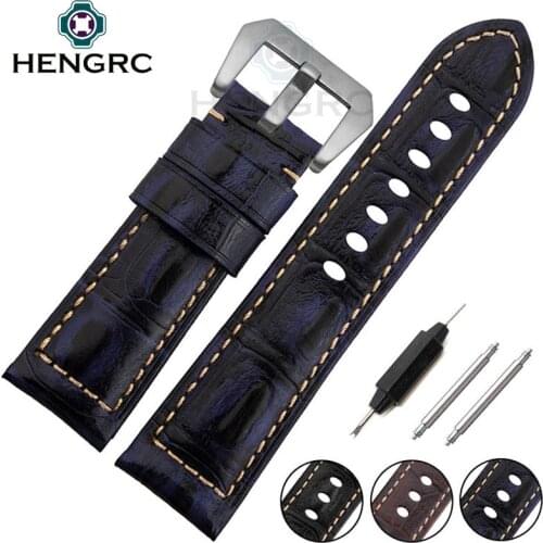 High Quality Genuine Leather Watch Strap Band 24mm Men Black Brown Blue Watchband Stainless Steel Buckle For Panerai