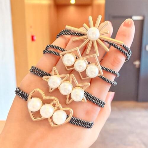 New Women Elegant Pearls Heart Geometric Hair Bands Ponytail Holder Scrunchie Rubber Bands Headband Fashion Hair Accessories