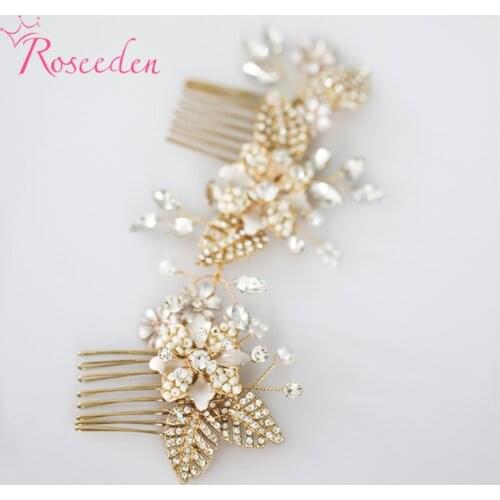 Handmade Wedding Hair Combs Flower Hair Jewelry Crystal Bridal Bridesmaid Hair Piece RE3827