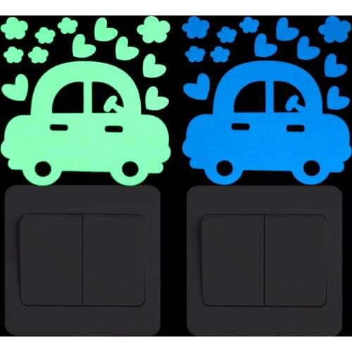 Cartoon Car Luminous Switch Sticker Home Decor Glow in the Dark Flower Wall Decoration Sticker Kids Room DIY Decor Heart Sticker