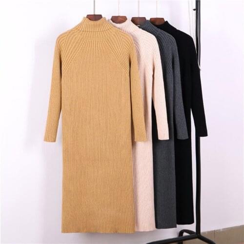 2020 Knitted Dress Long Turtleneck Overknee Slimming Sweater Dress