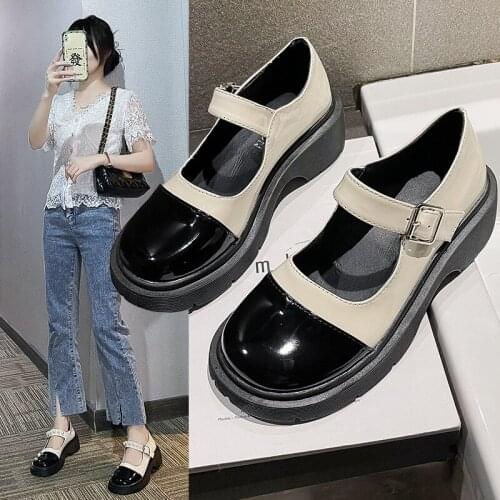 Pearl thick heel single shoes women retro summer French Mary Jane shoes small leather shoes