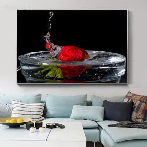 Embelish 1 Pieces Watering Strawberry Fruit Wall Large Poster For Home Kitchen Decor HD Canvas Paintings For Living Room Picture