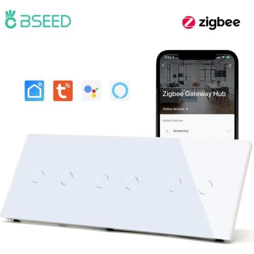 BSEED Zigbee Light Switches Triple 1/2/3Gang Wireless Smart Wall Switches Wifi Touch Sensor Switch Smart Life Tuya Google Alexa