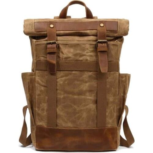 Large Capacity Backpack Men Multifunction School Backpack for Teens Business Vintage Canvas Leather Travel Shoulder Backpack