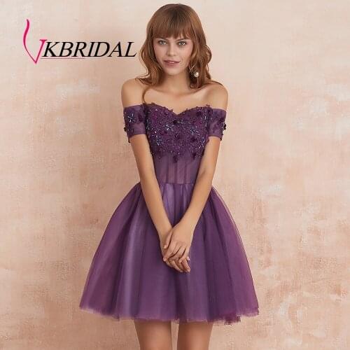 Vkbridal Off Shoulder Graduation Dresses 2020 New Arrival Ball Gown Tulle Homecoming Party Gowns Hand Made Beading and Floower