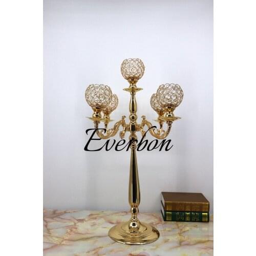 Tall 5 Arms Crystal Candelabras Wedding Candelabrum With Nice Flower Bowl Metal Candle Stick Party Event Decor 10 pcs / lot