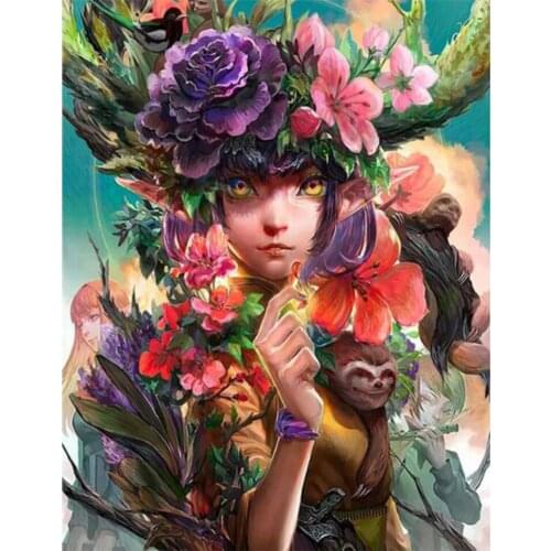 Yujohom DIY Diamond Painting Fairy,fantasy,anime,sloth Cartoon Girl Full Square Drill Diamond Embroidery Cross Stitch Kids Gift