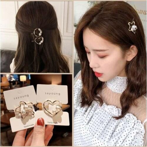 New Pearl Hollow Love Geometric Rhinestone Flower Hair Accessories Hairpin Net Red Frog Buckle Ponytail Clip Side Clip