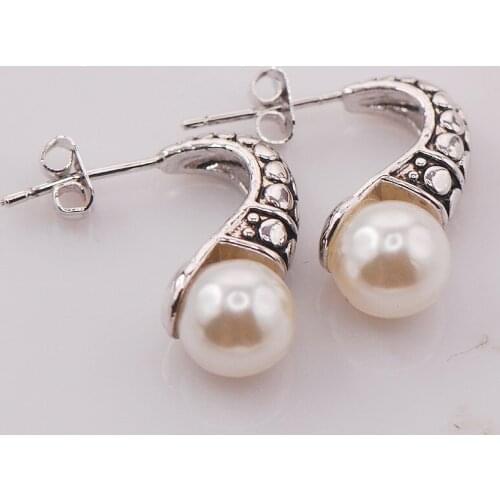 White Pearl Woman 925 Sterling Silver Crystal Earrings TE475