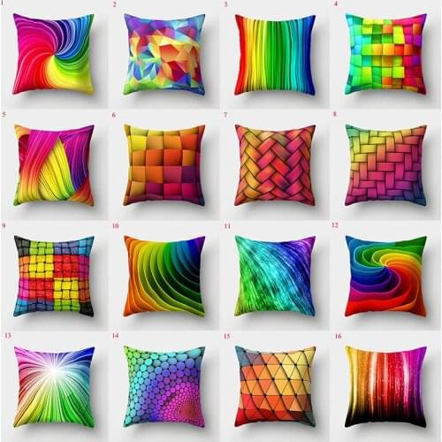 1PC Rainbow Pillow Case Cushion Cover Cushion Colorful Geometric Feather Polyester Decor for Home Car Sofa Pillow Cover