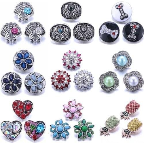 10pcs/lot New 18mm Snap Buttons Jewelry Rhinestone Mixed Buttons Snap Jewelry Fit 18mm Snap Bracelet Necklace Jewelry