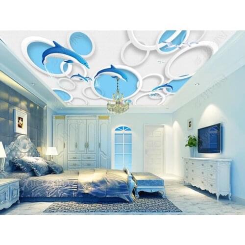 1831 Fantastic Dolphin Swimming for Childrens room Printing stretch ceiling film for workshop ceiling decoration