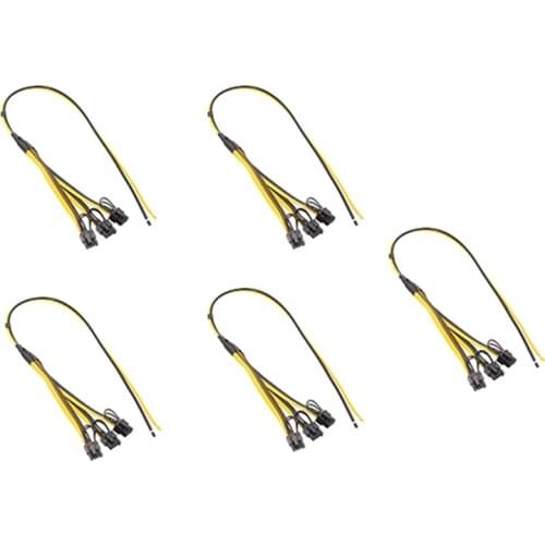 5Pcs Power Supply Cable 1 to 3 6P+2P Miner Adapter Cable 8Pin GPU Video Card Wire 12AWG+18AWG Cables for BTC Mining