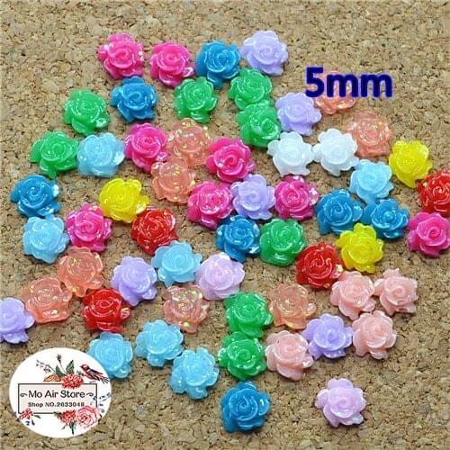 500pcs 5mm Mixed Color shiny flower resin flatback cabochon DIY jewelry/phone decoration No Hole