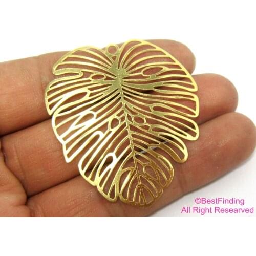Brass earring charms Monstera leaf pendant 49x44mm Brass Leaf charm necklace -6pcs R353
