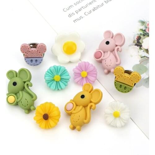 6Pcs/Lot Flower Animal Cartoon Shank Buttons for Child Snap Fastener Alloy Button for Clothing Brooch Pins for Badge Cufflinks