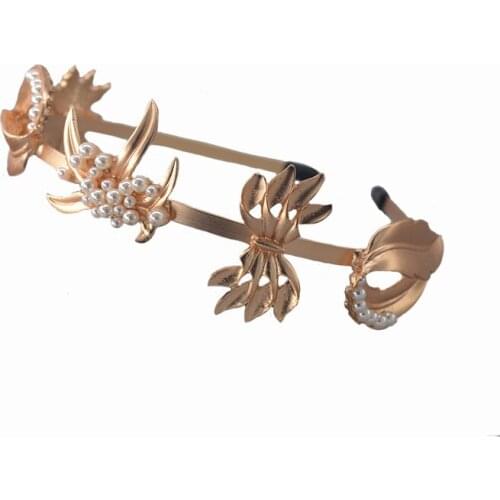 Baroque Retro Crystal Pearl Metal Leaf Hoop Headband Wedding Bridal Crown Tiara Wedding Bridal Headband Fashion Girl Hairband