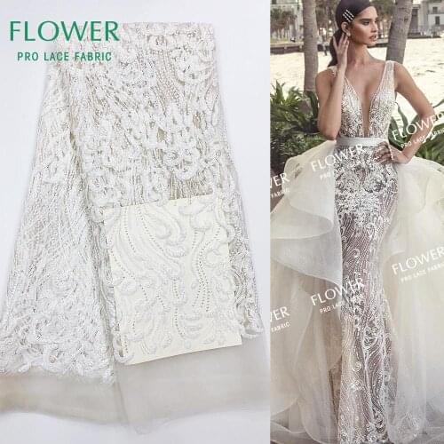 White Sequins Mesh Net Lace For Wedding Bride Dresses Sewing Laces Material 2020 High Quality Nigerian Embroidered Sequined Mesh
