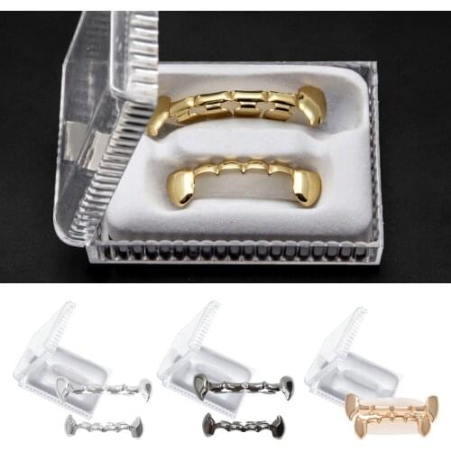 Besegad Vampire Top Bottom Row False Canine Teeth Caps Set Hip Hop Tooth Grill Cap Fangs Toys Gift Halloween Party Accessories