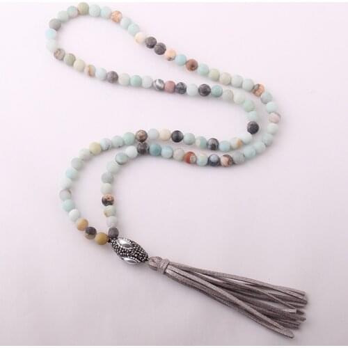 Free Shipping Fashion Amazonite Stones Bohemian Tribal Jewelry Oval Pearl Crystal Ball Stone Necklace