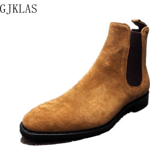 Plus Size 48 Slip on Shoes Men Original Ankle Boots Fashion Round Toe High Top Flocks Punk Cowboy Shoes Short Boots for Men Male