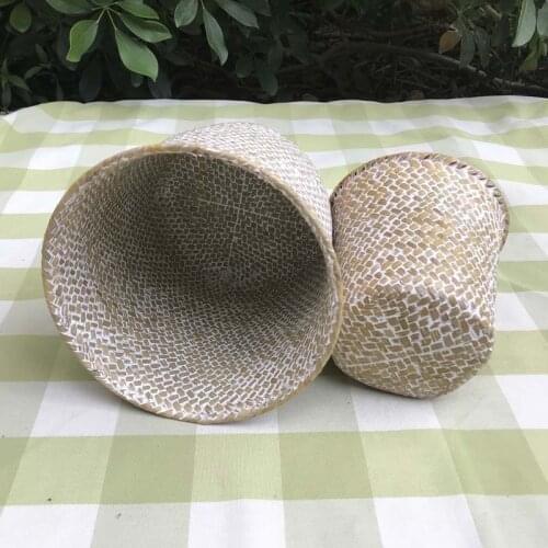 Wood Garden Planter Flower Pot Natural Sea Grass Plant Storage Decoration Basket Rattan Folding Wicker Handle Round