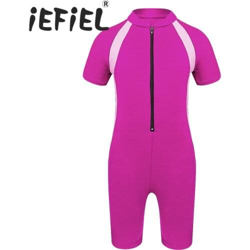 Kids Swimwear Beachwear Romper Summer Bathing Suit Short Sleeves Swimsuit Boys Girls One-Piece Swimming Jumpsuit Rash Guard