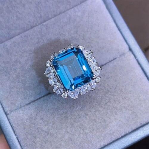 Ekopdee Exquisite Square Cut Cubic Zirconia Rings For Women Luxury Blue CZ Crystal Zircon Ring Engagement Dinner Jewelry Gift