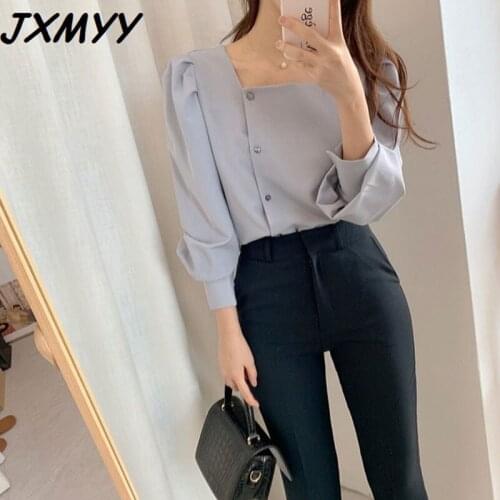 Elegant womans square collar shirt 2020 new fashion solid color Korean version sweet casual shirt ladies shirt spring top JXMYY